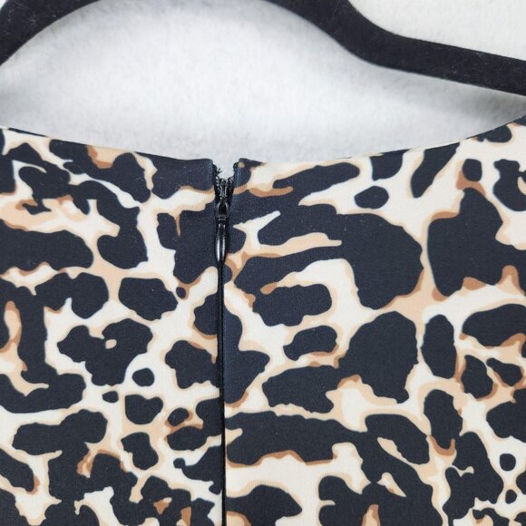 Eloquii Dress Womens 18 Black Tan Leopard Print Bell Sleeve Sheath Knee Length - Picture 12 of 12